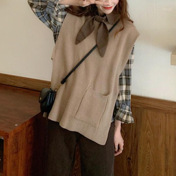 

kawaii sweater vest women oversize vintage knitted vest designer loose sweater harajuku korean women's clothing autumn 20201, Black;white