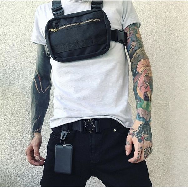 

small hip hop streetwear vest military chest bag for men functional waist packs adjustable pockets waistcoat fashion chest rig t200521