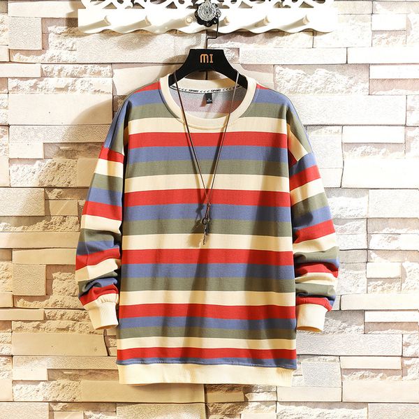 

2021 new stripped korean style sweaters fashion new male sweatshirt man streetwear pullovers casual fkgk, White;black