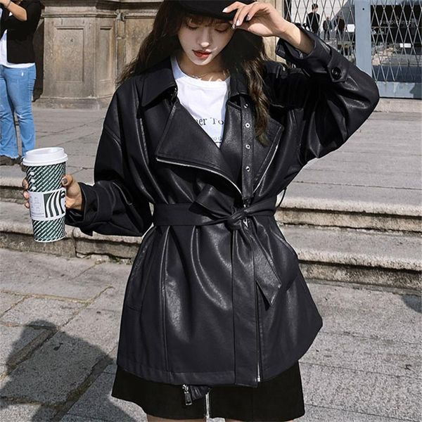 

sobretudo feminino casaco black olive two-color women's coat loose and handsome zipper locomotive ladies jacket 2020 new j0281