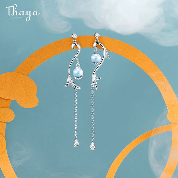 

thaya 100% s925 sterling silver earrings tassels mermaid drop dangle drop earring charms for women engagement gift fine jewelry q1111, Golden