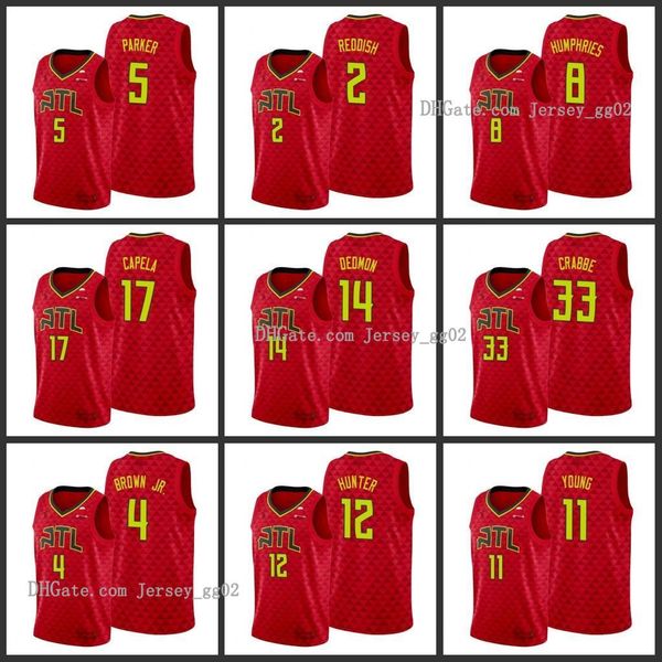 

atlanta hawks jabari nba parker cam reddish isaac humphries clint capela dewayne dedmon allen crabbe trae young men city jersey, Black;red