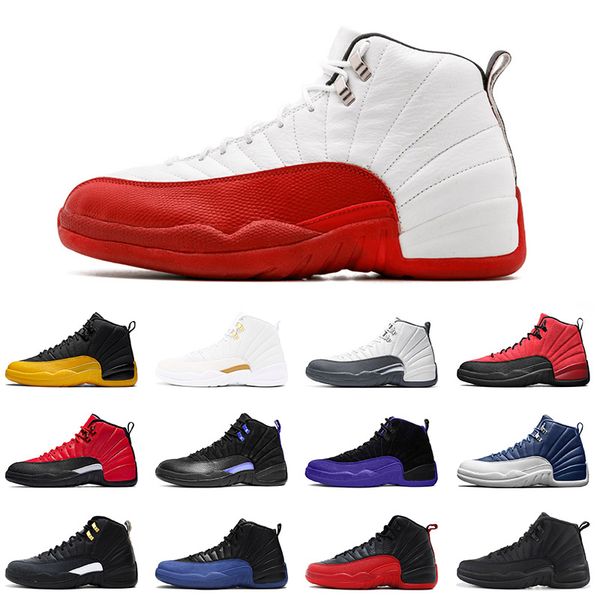 

12 12s jumpman mens basketball shoes sports cherry university gold game royal black flu game ov white womens trainers sneaker, White;red