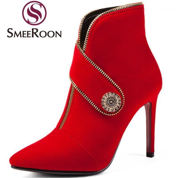 

boots smeeroon autumn winter women's shoes sweet ankle thin high heels lady slip on good quality1, Black