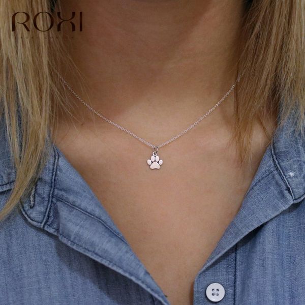 

roxi cute animal charm choker 925 sterling silver dog cat paw pendant necklace women jewelry accessories party gift, Bronze;silver