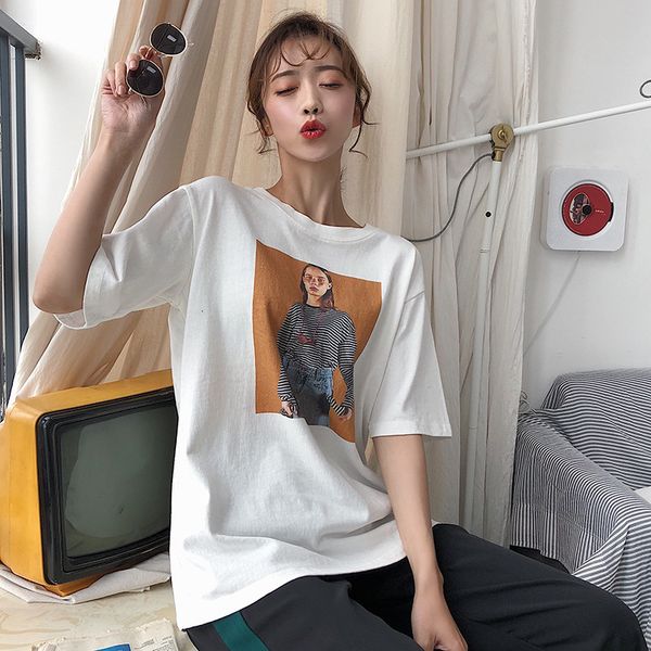 

2021 new nice girl print harajuku t-shirts for women summer hip hop tshirt plus casual size femme shirt fly ry7r, White