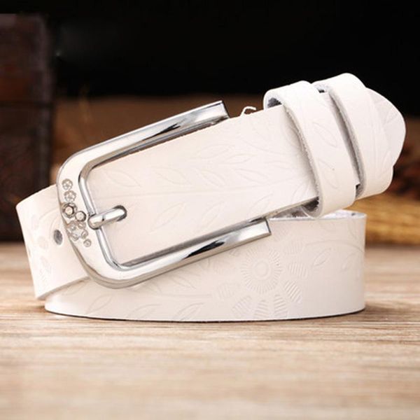 

2020 100% cowhide leather belt woman 2.8cm embossed leaves insert diamond jeans wide belt vintage women's belts large size 130cm, Black;brown