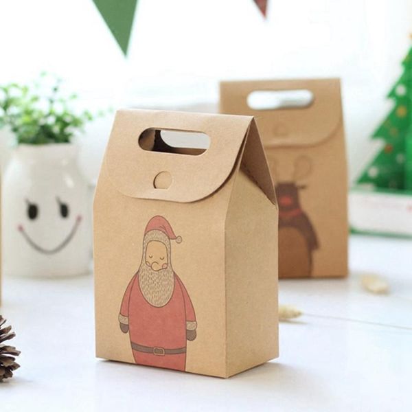 

5/12pcs christmas santa/snowman/deer kraft candy gift bags cookie bags merry christmas guests packaging boxes party decorations