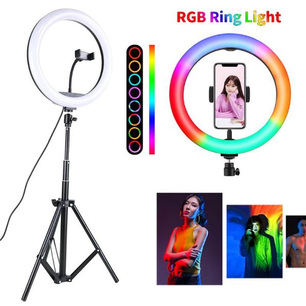 

33 cm rgb pgraphy ring light video lights tripod holder stand dimmable selfie lamp for live tiktok p studio rgb lighting