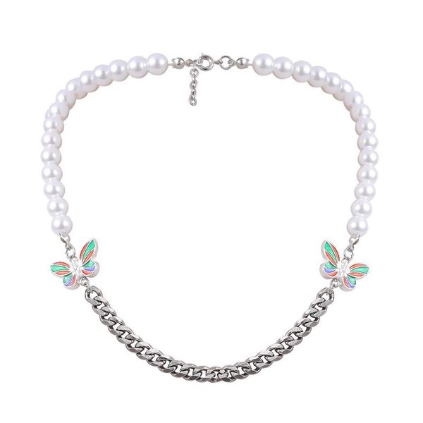 

dating fashion jewelry women necklace collar imitation elegant ladies butterfly pendant charm gifts artificial pearls chain, Golden;silver