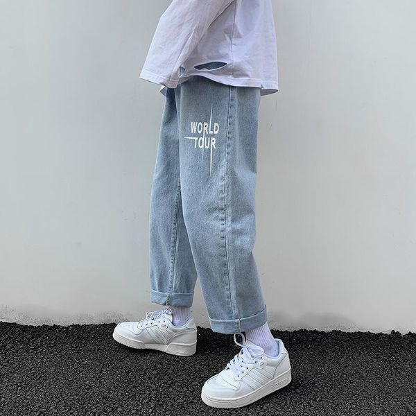 

men's jeans wholesale 2021 denim casual hip hop korean straight-leg pants loose vibrato handsome summer thin cropped trousers, Blue