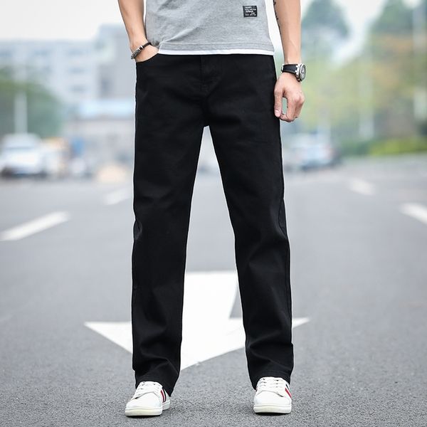 

black loose denim jeans men's classic letter embroidery autumn and winter brand youth large size straight casual pants 201111, Blue