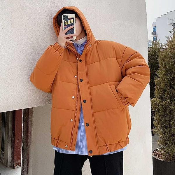 

korean thicken jacket men and women winter fashion warm thick solid short style hooded padded coat male female street outerwear1, Black