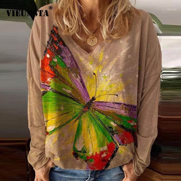 

4xl elegant colorful butterfly print blouse shirt women v neck loose pullover retro autumn long sleeve ladies blouses mujer1, White