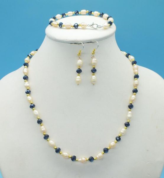 

the price is very 6-7mm natural pink pearls, crystals, necklaces. bracelet. earring. exquisite party jewelry set, Silver