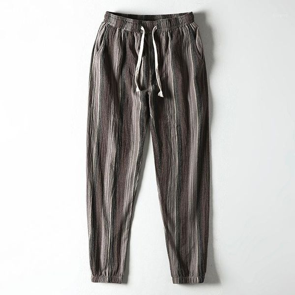 

2020 summer men cotton linen stripes pants mens casual vintage ankle-length pants man hip hop streetwear baggy trousers m-xxxl1, Black