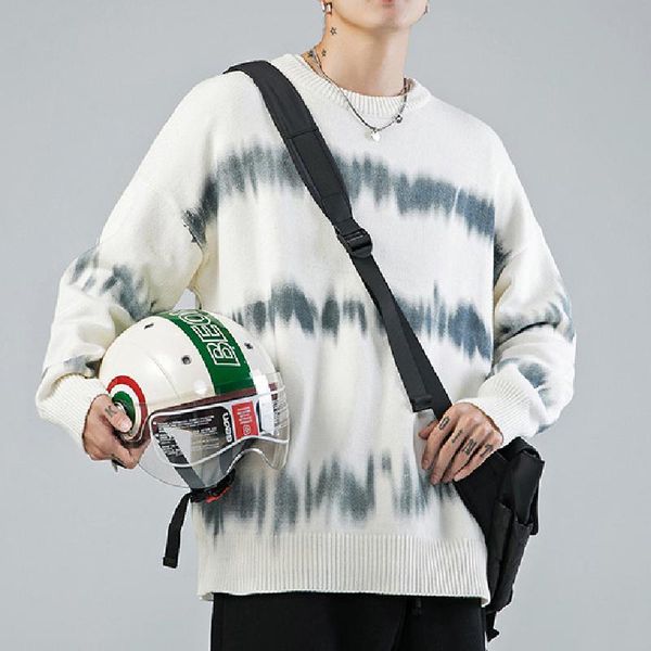 

new sweaters men's gradient long sleeves knitted o-neck soft warm pullover men 2021 winter korean style sweater white gray, White;black