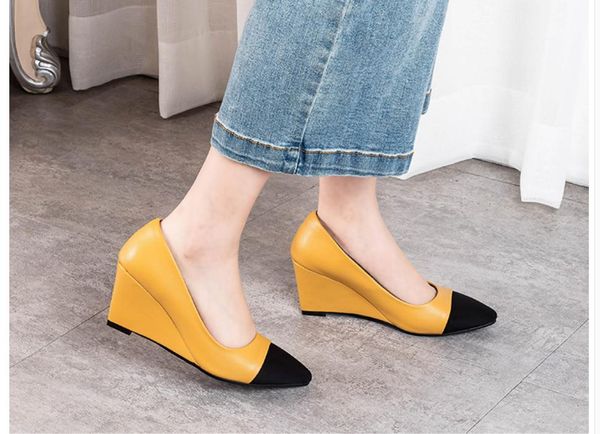 

2021 spring and autumn with new style fashion slope heel pointed end women's shoes@ajl, Black