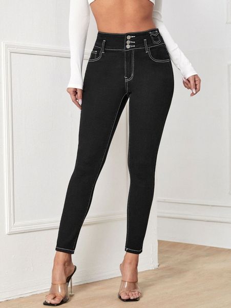 

button front skinny jeans w5ib#, Blue