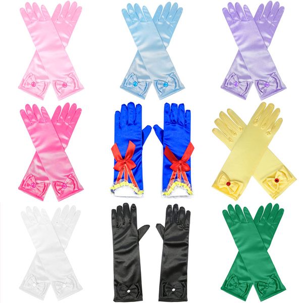 

dhl new ins childen girls satin bowknot pearl long gloves kids girls princess cosplay kids glitter gloves party dancing finger gloves, White
