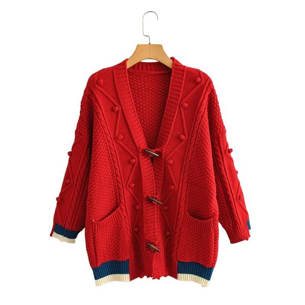 

women designers clothes 2020 women's luxury sweater loose designer sweater v-neck ox horn button long sleeve knitted cardigan coat, White;black