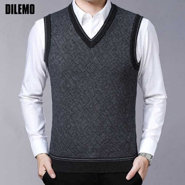 

fashion brand sweaters mens pullovers v neck slim fit jumpers knitwear vest sleeveless winter korean style casual clothing men 201124, White;black