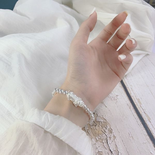 

s925 sterling silver for men bracelet bracelet women lovers round beads for money transfer simple and personalized hand string 6h2w0, Golden;silver