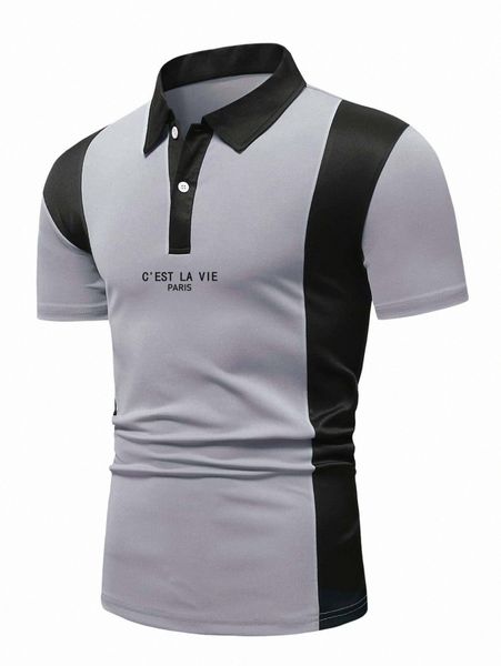 

men slogan graphic contrast collar polo shirt 70ng#, White;black