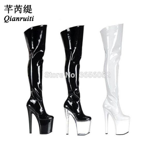 

qianruiti nightclub fetish shoes woman black red patent leather botas over the knee extreme high heels platform thigh high boots