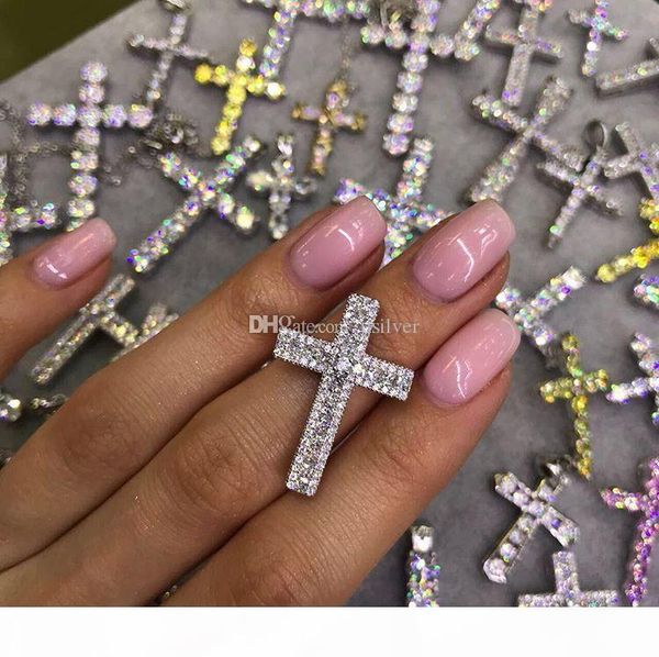 

925 sterling silver white zircon white gold plated pendant wholesale cross for women jewelry wedding engagement gift pendant 1 3 8