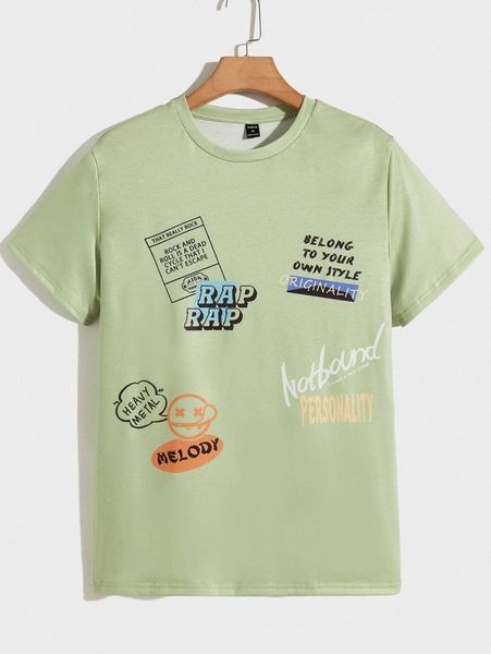 

men slogan graphic crew neck tee s4kr#, White;black