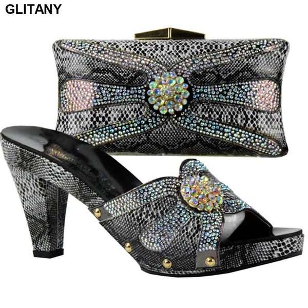 

african matching shoes and bags italian in women italian shoes and bags to match with bag set decorated with rhinestone, Black