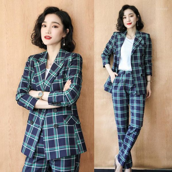 

work uniform pant suits women plaid suit jacket woman suits lady suit office jacket blazer pants two-piece blazer set1, White;black