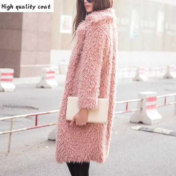 

jolee jocoo women thicken winter jacket women's fashionable coat cardigan fluffy long faux fur coat european style outerwear, Black