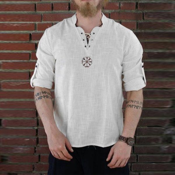 

men's t-shirts vantage men casual short sleeve cotton linen shirts white fashions loose button-up vneck l0508, White;black