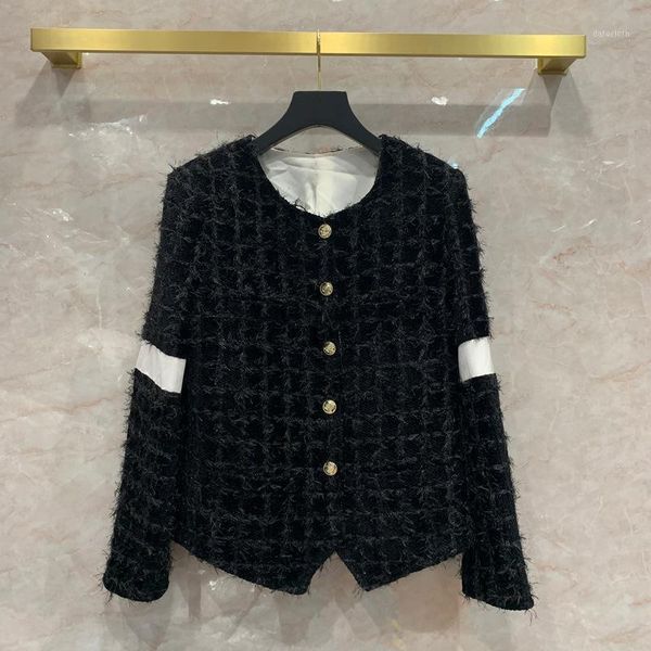 

spring autumn women's tweed coat elegant women o-neck wool jackets c6771, Black