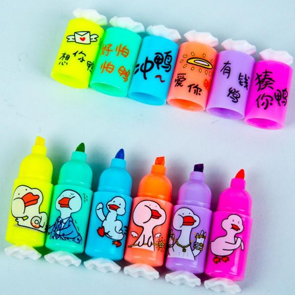 

6pcs creative cute color candy mini highlighter hand account pen child gift marker pen office school supplies wholesale h bbyato, Black;red