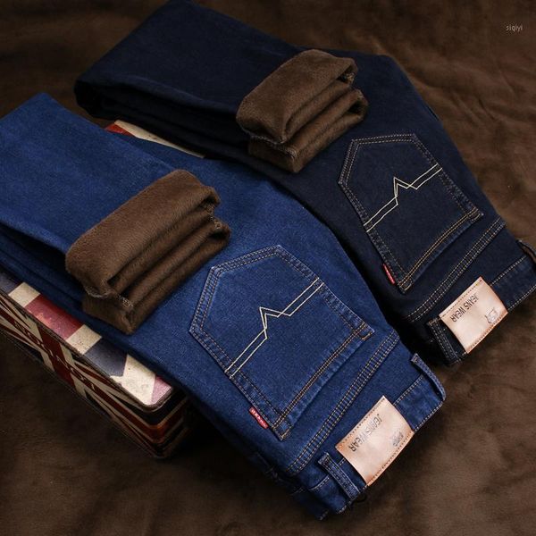 

men's jeans plus velvet lined fall/winter 28-40 size classic design all-match casual business straight korean micro elastic 0091, Blue