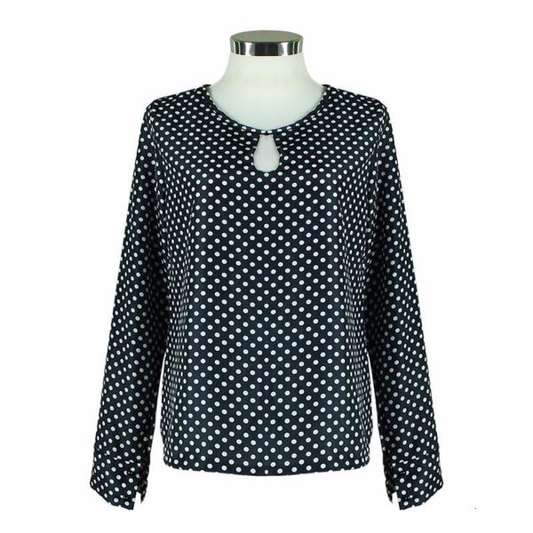 

long sleeve slit open women blouse chiffon hollow casual shirts plus size women blusas mujer polka dots shirt top, White