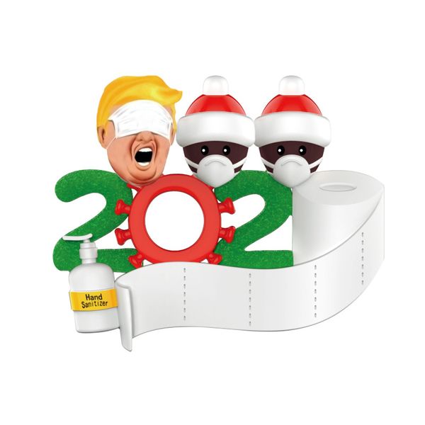 

trump 2020 christmas quarantine ornaments xmas customized gift survivor family of hang decorations pendant with face mask hand sanitizer