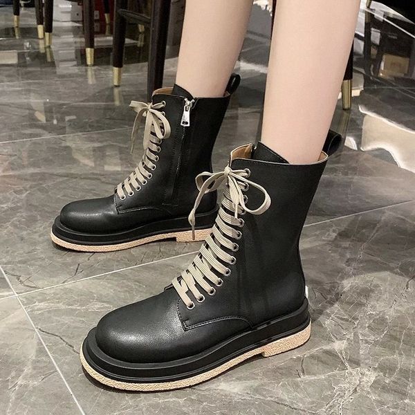 

Women's Boots Autumn Rock Shoes Woman Booties Ladies Zipper Flat Heel Round Toe Boots-women Rubber Lolita Summer Med #uv5G, Black