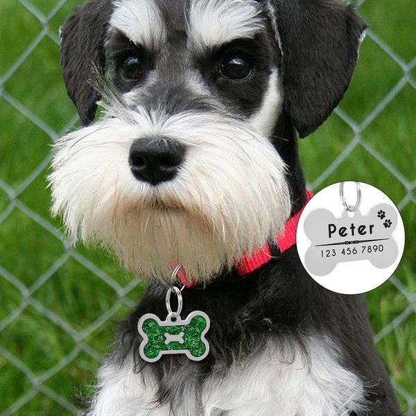 

wholesale pet dog id tags bone shape grooming collar accessories custom engraved name phone number id tag for small med bbygod
