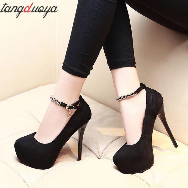 

platform pumps ladies shoes high heels party shoes women evening high heel woman pumps ankle strap buty damskie, Black