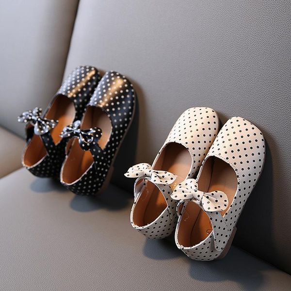 

shoes for girls kids leather shoes with bow dot printing princess shoe chidldren dance party soft bottom sh098, Black;grey