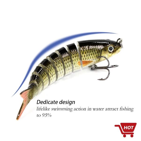 

8.1g 85mm 9 section excellent hard metal jointed flexible swimbait fishing muskie crankbait lure with artificial hooks in ocean boat fishin