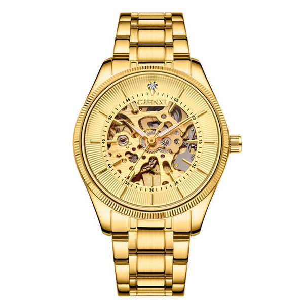 

chenxi male business wristwatch skeleton dial automatic movement stainless steel buckle stainless steel buckle 001 watches for men, Slivery;brown
