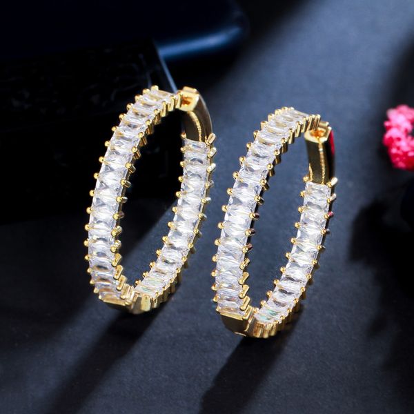 Neue Mode Trendy Gold Silber Farben Bling Quadrat CZ Creolen für Mädchen Frauen für Hochzeit Party Schmuck Schönes Geschenk