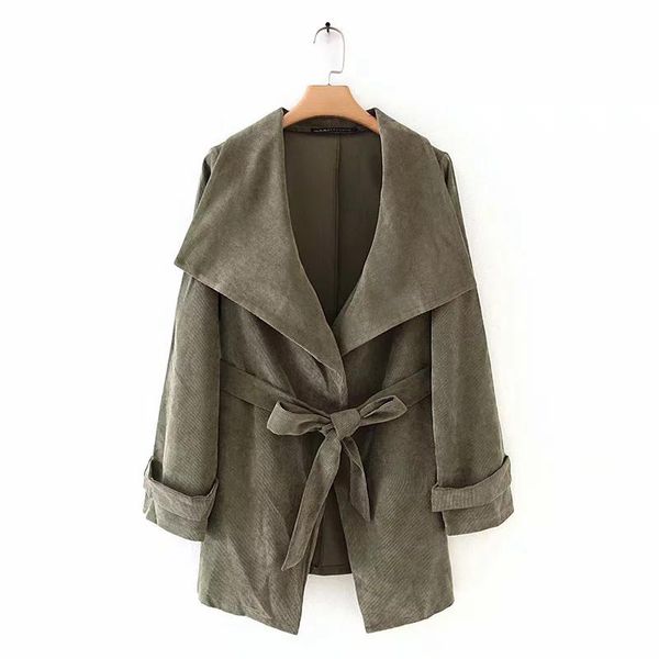 

women's jackets women green fashion corduroy big collar loose jacket 2021 chic long sleeve with blet outwear chaqueta mujer, Black;brown