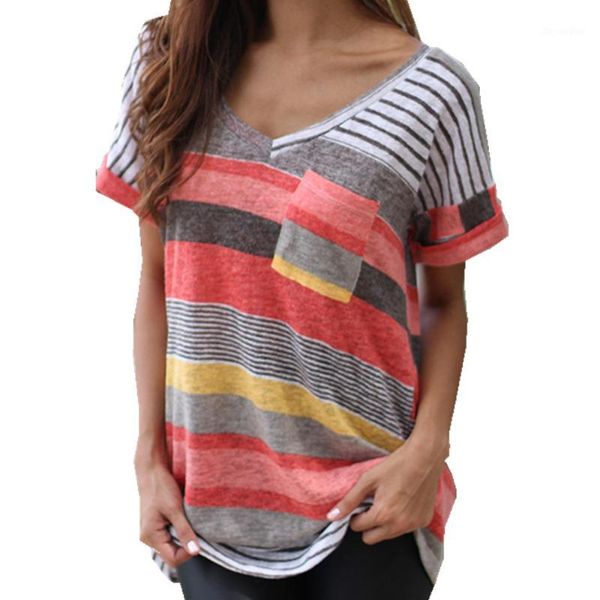 

s-5xl women loose shirt new summer short sleeve v-neck striped casual t shirt 2016 fashion t-shirt blusas hm10161, White