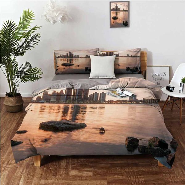 

idyllic sunset view с высокими зданиями rikerfront rocks спокойные мирные взятые 3-х частей